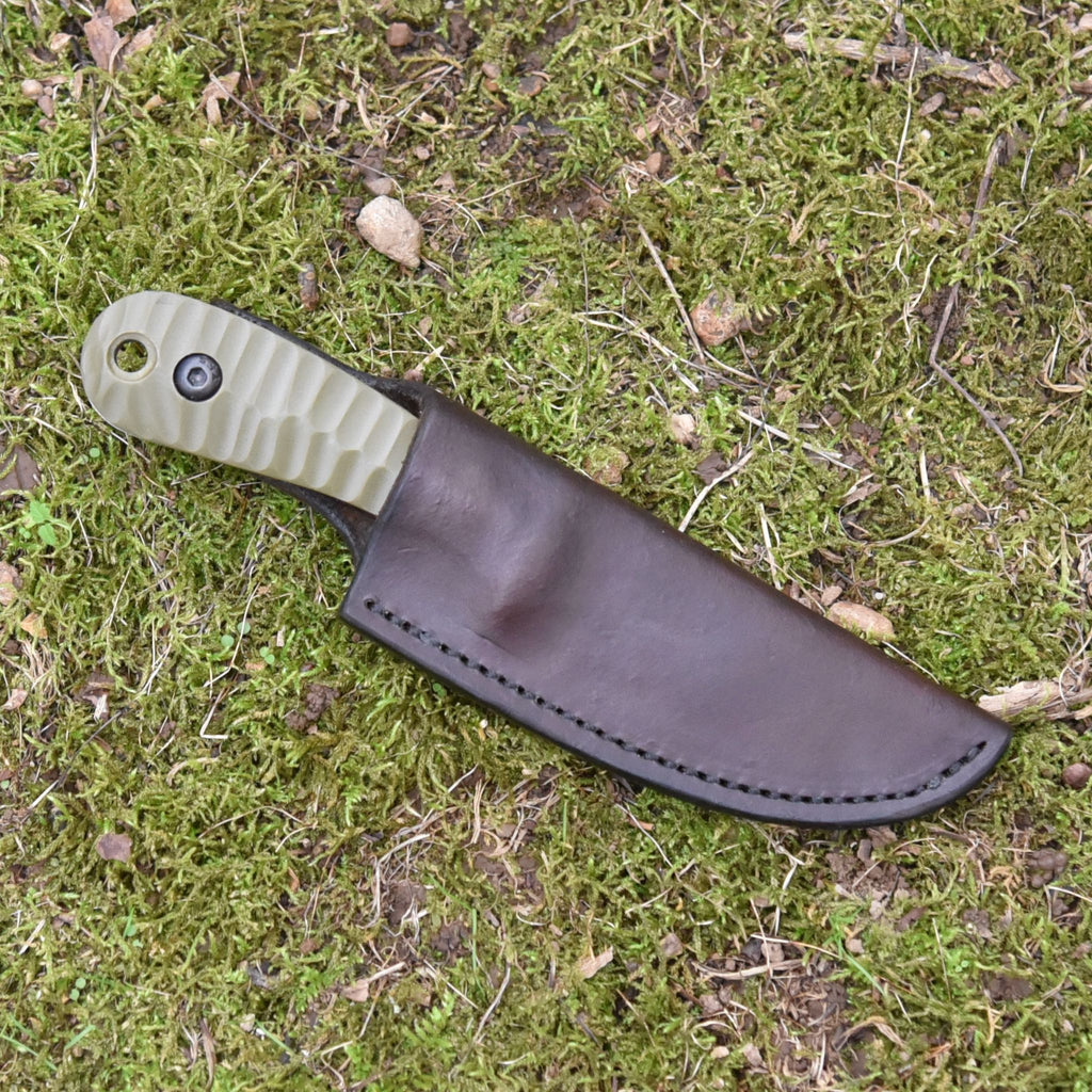 Model 3, Green Sculpted G-10, Leather Sheath