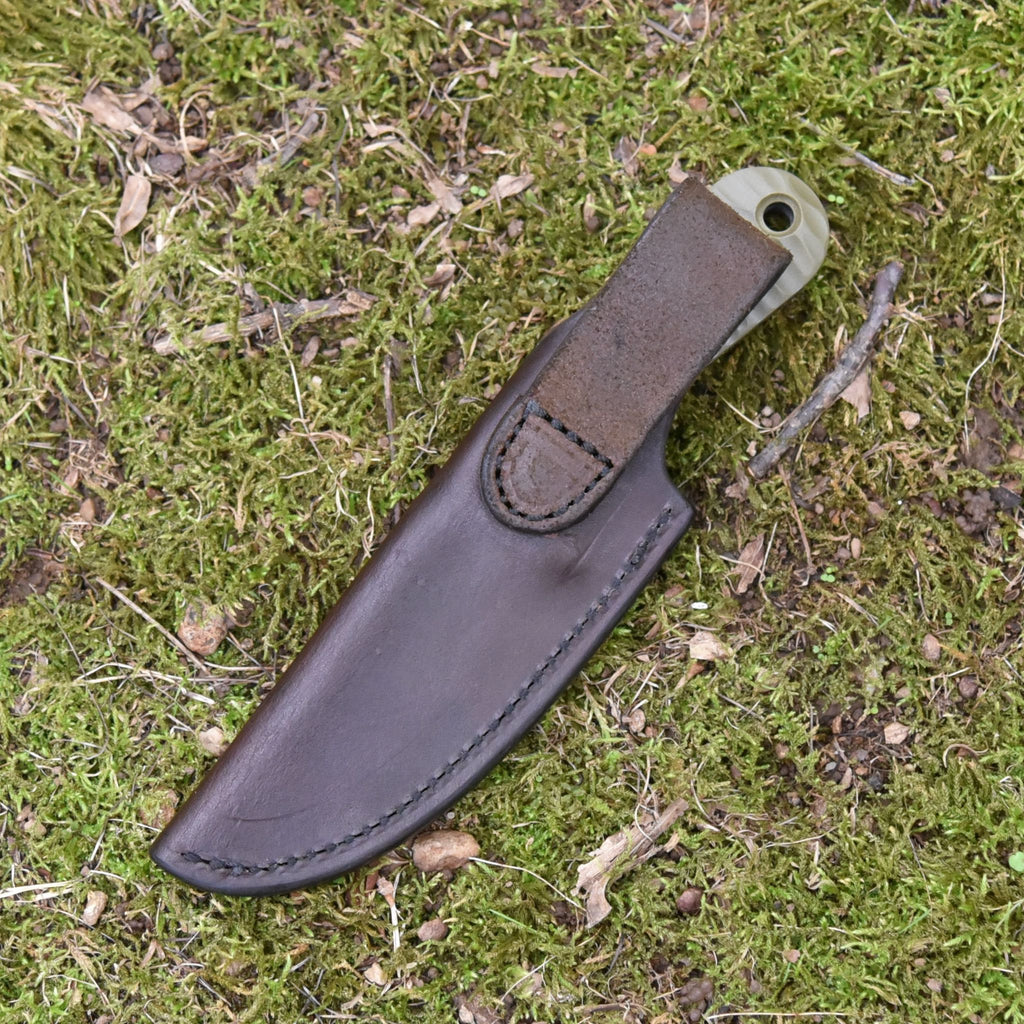 Model 3, Green Sculpted G-10, Leather Sheath