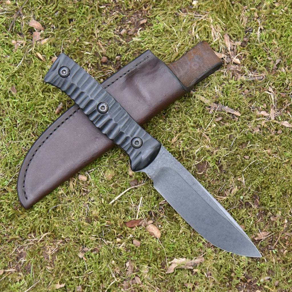 Model 1, Black G-10, Leather Sheath
